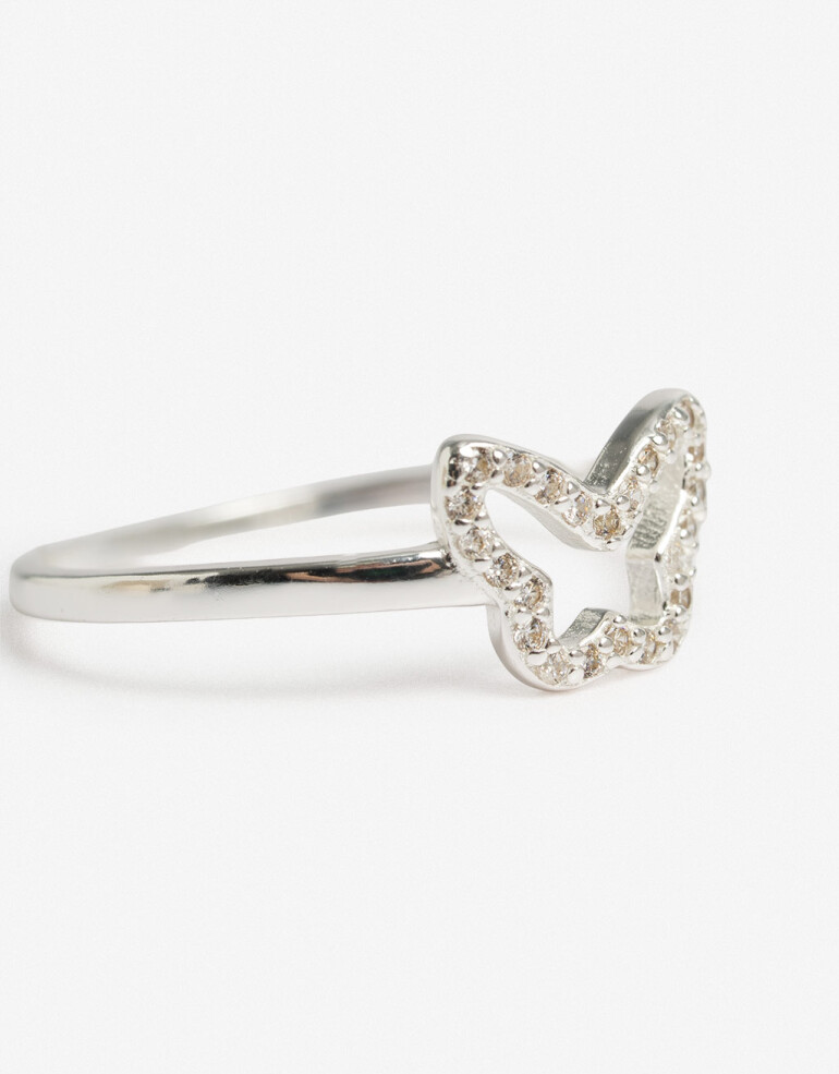 Anillos Chicos Strass Anillo Plata 925 Mariposa - Plateado