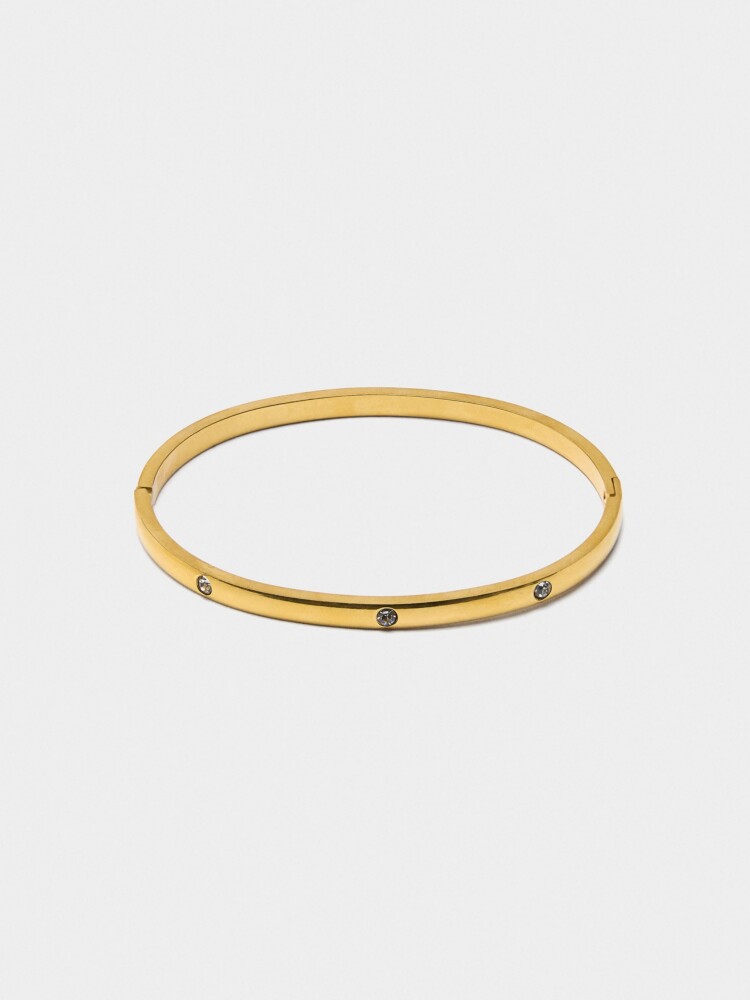 Pulsera Rígida Con Cristales - Acero Inoxidable dorado