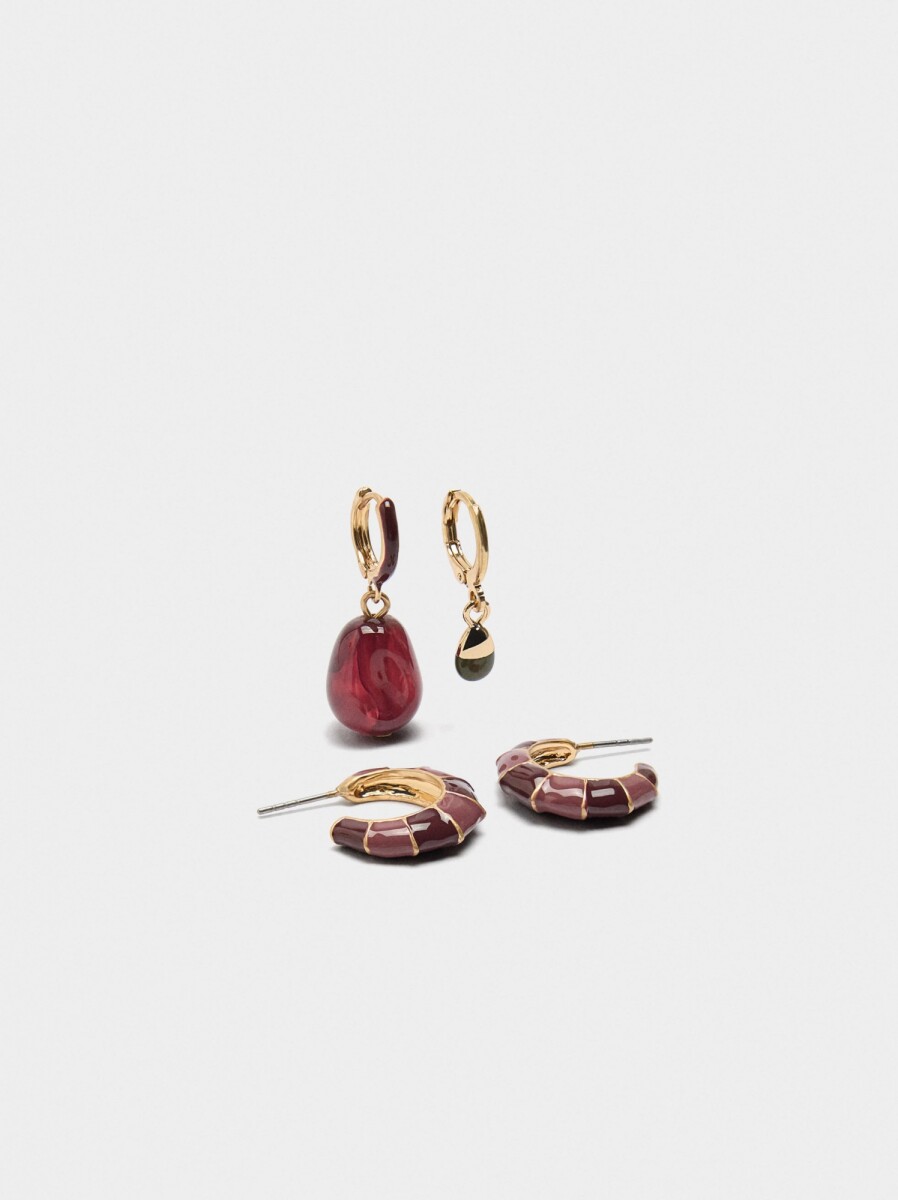 Set De Aros Con Esmalte Y Efecto Piedra - multicolor 