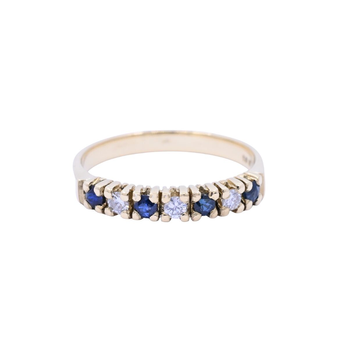Anillo medio sin fin oro 18k amarillo con zafiros y brillantes. 