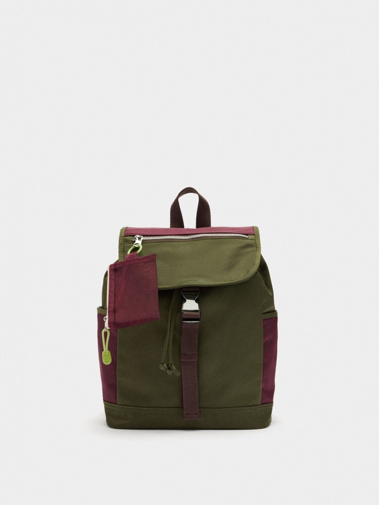 Mochila Color Block Con Nylon caqui