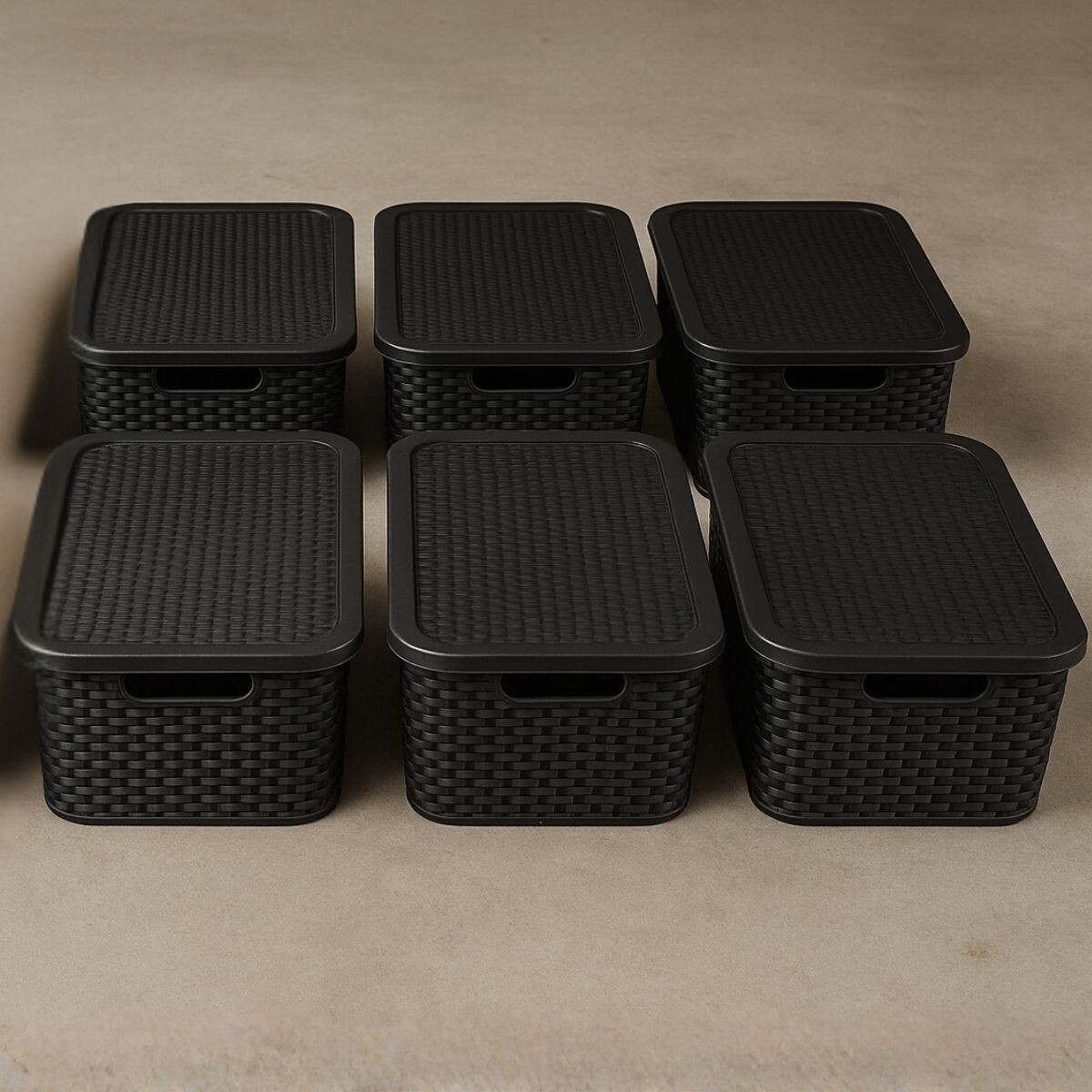 Set x6 caja simil ratán 15 lts - NEGRO 