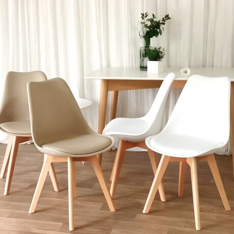 SILLA DE COMEDOR EAMES ACOLCHONADA Silla Eames Beige con Asiento Acolchado