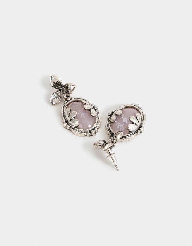 Aros Colgantes Cortos Color Tendencia Aros Colgantes Flores - Plateado Antique Silver