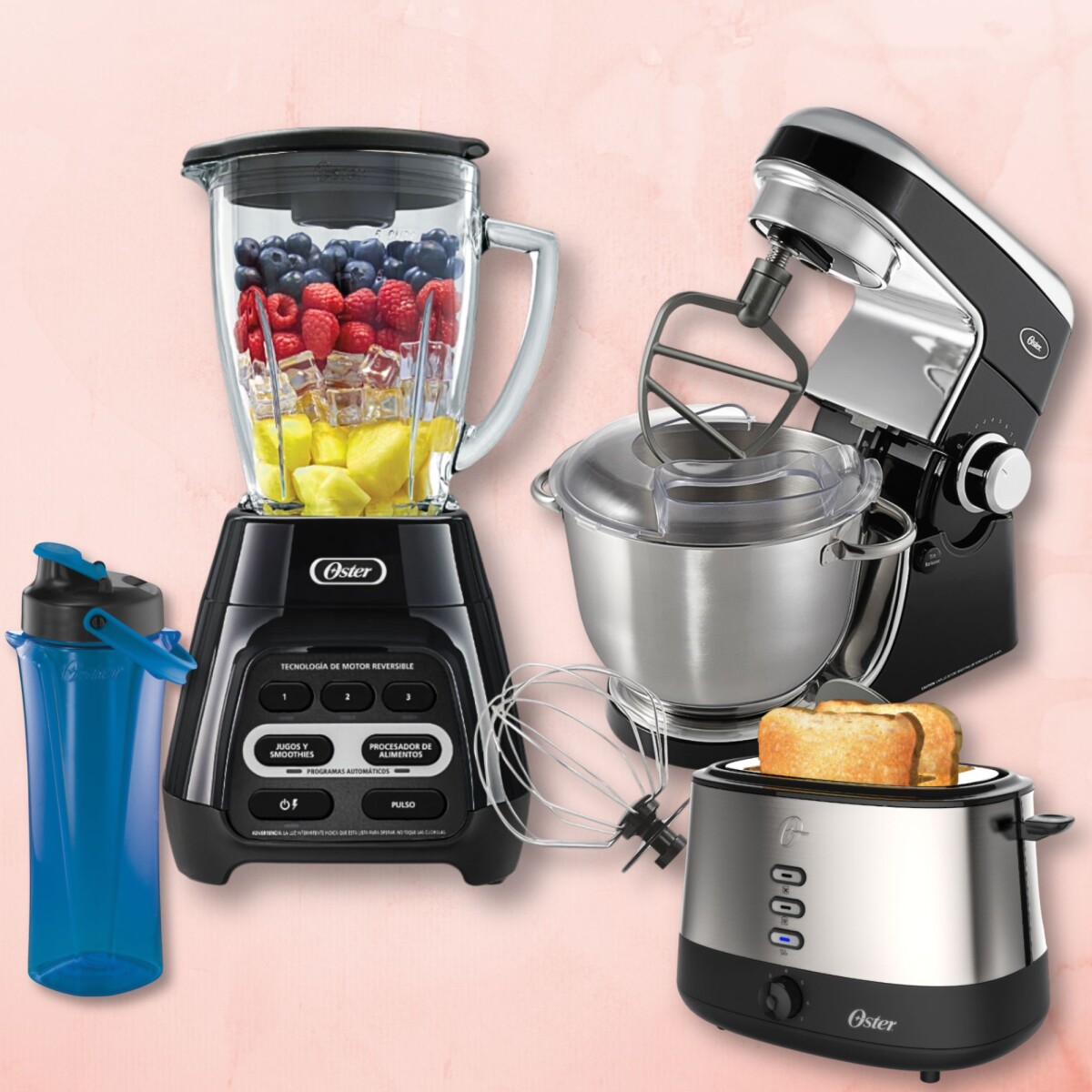 Pack 3 Licuadora + Batidora + Tostadora + Vaso Blend & Go 