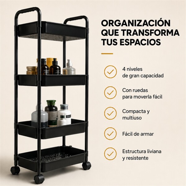 Carrito Organizador Auxiliar Multituso 4 Niveles Con Ruedas Negro 1