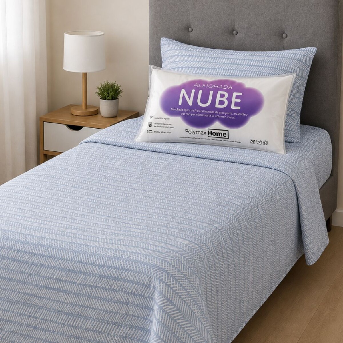 Combo Cama 1 Plaza Sábanas Celeste + 1 Almohada Nube 