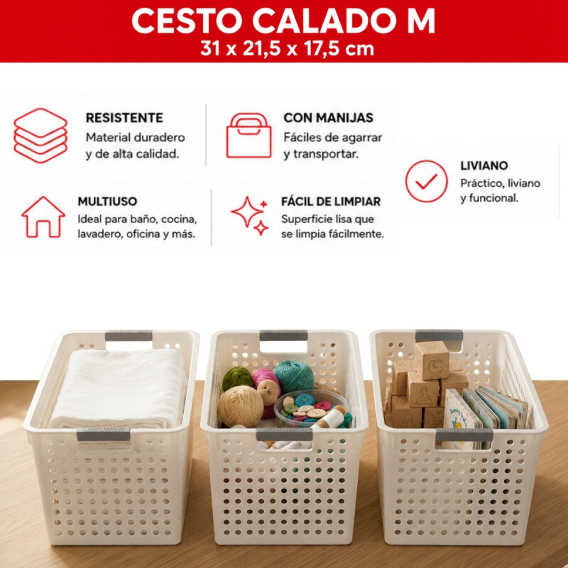 Set x3 Cesto calado M 31 x 21,5 x 17,5 cm BLANCO