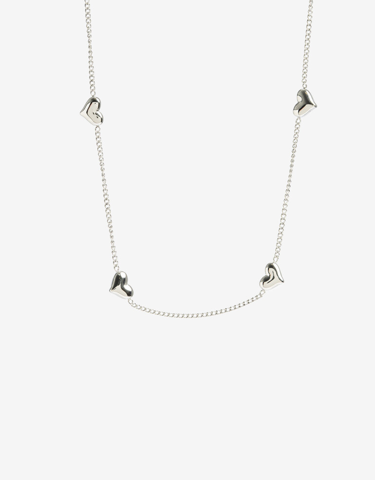 Collares Cortos Metal Collar De Acero Corazones - Plateado