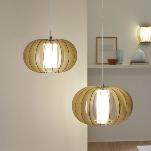 Lámpara colgante madera clara/vidrio Ø40 STELLATO EG0202