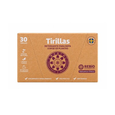 Jabón en Tirillas para Ropa Fragancia Cítrica 30 Unidades Rebío Tirillas Detergente Biobasado