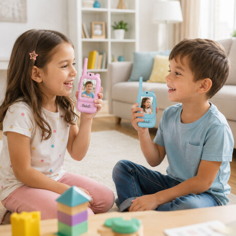 Walkie Talkies Para Niños Recargables 10m Con Pantalla 2 Pul Celeste/rosa