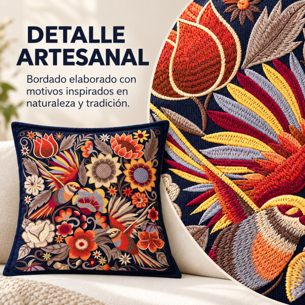 Funda de almohadón ZAL bordada artesanal 50 x 50 cm Azul