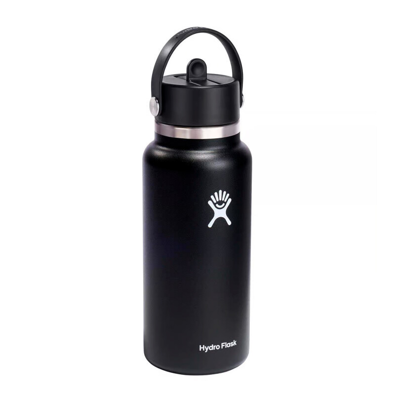 32 oz Wide Mouth with Flex Straw Cap Black