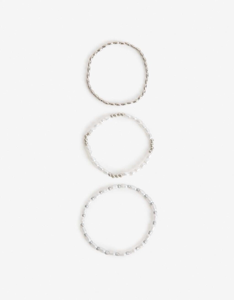 Set Pulseras Perlas Y Metal 