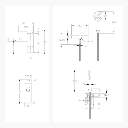 Juego De Griferia Incluye Ducha Exterior Y Lavatorio Bajo Brush Nickel linea RIONE GRIS