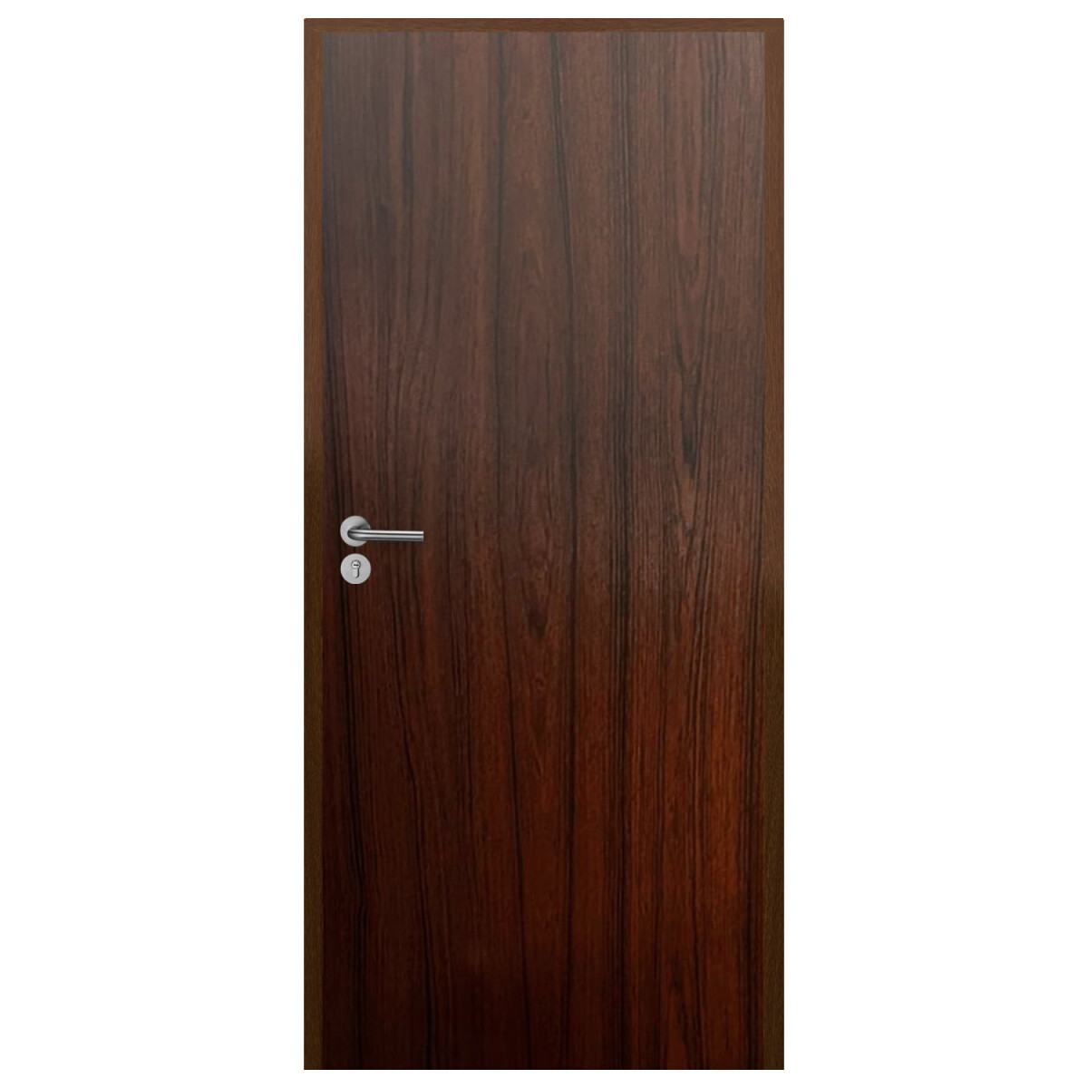Puerta Interior en MDF con Marco y Cerradura Lumax - Marrón Teak Lisa Herraje Plateado 