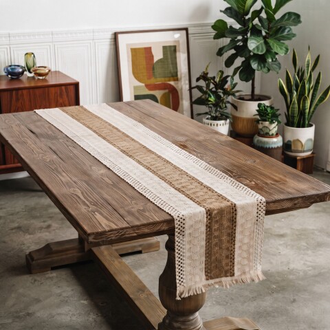 Sendero caminero de mesa tejido Menorca 30x180cm Marrón