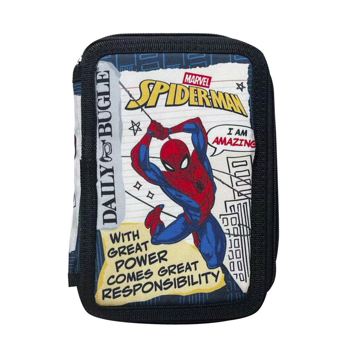 Cartuchera Infantil Spiderman 3 Pisos con Cierre 13 x 20 cm - AZUL/NEGRO 
