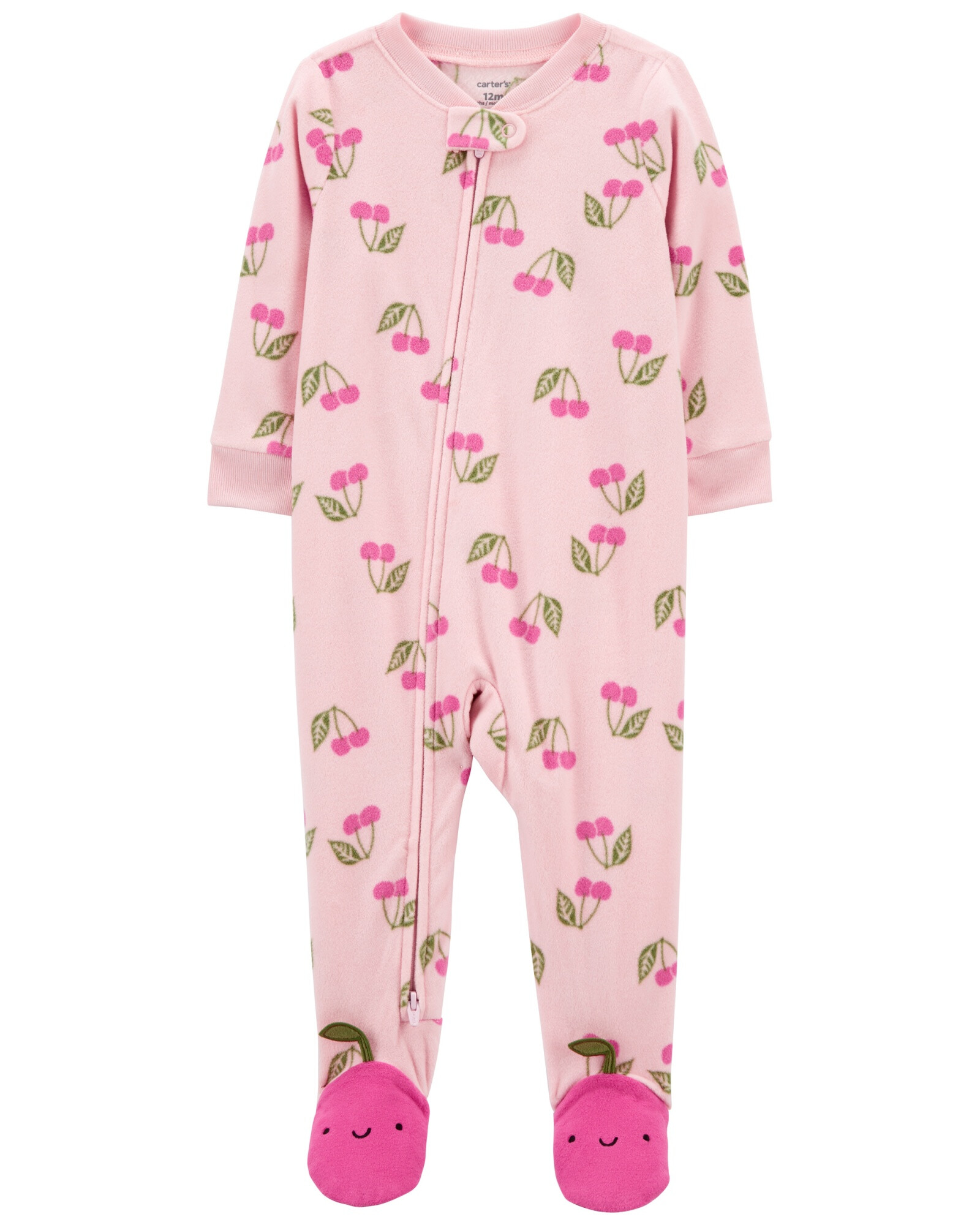 Pijama uno pieza de micropolar, con pie, diseño cerezas Sin color