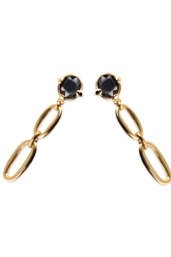 PENDIENTES LARGOS DE ALEACIÓN DE METALES BAÑADOS EN ORO 18K CON CRISTAL FACETADO GRISÁCEO Pendiente