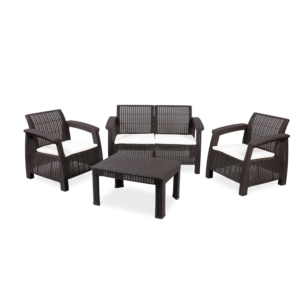 Juego de Jardín Santorini - 2 cuerpos, 2 butacas y mesa - Moka 