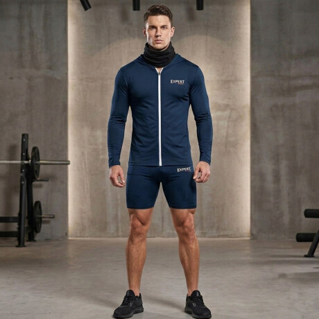 Conjunto Deportivo Termico X6 Psc Remera Calza Short Azul