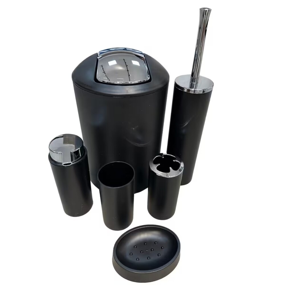 Set de baño 6 pz Negra y cromo (papelera-dispensadores) Set De Baño 6 Pz Negra Y Cromo (papelera-dispensadores)