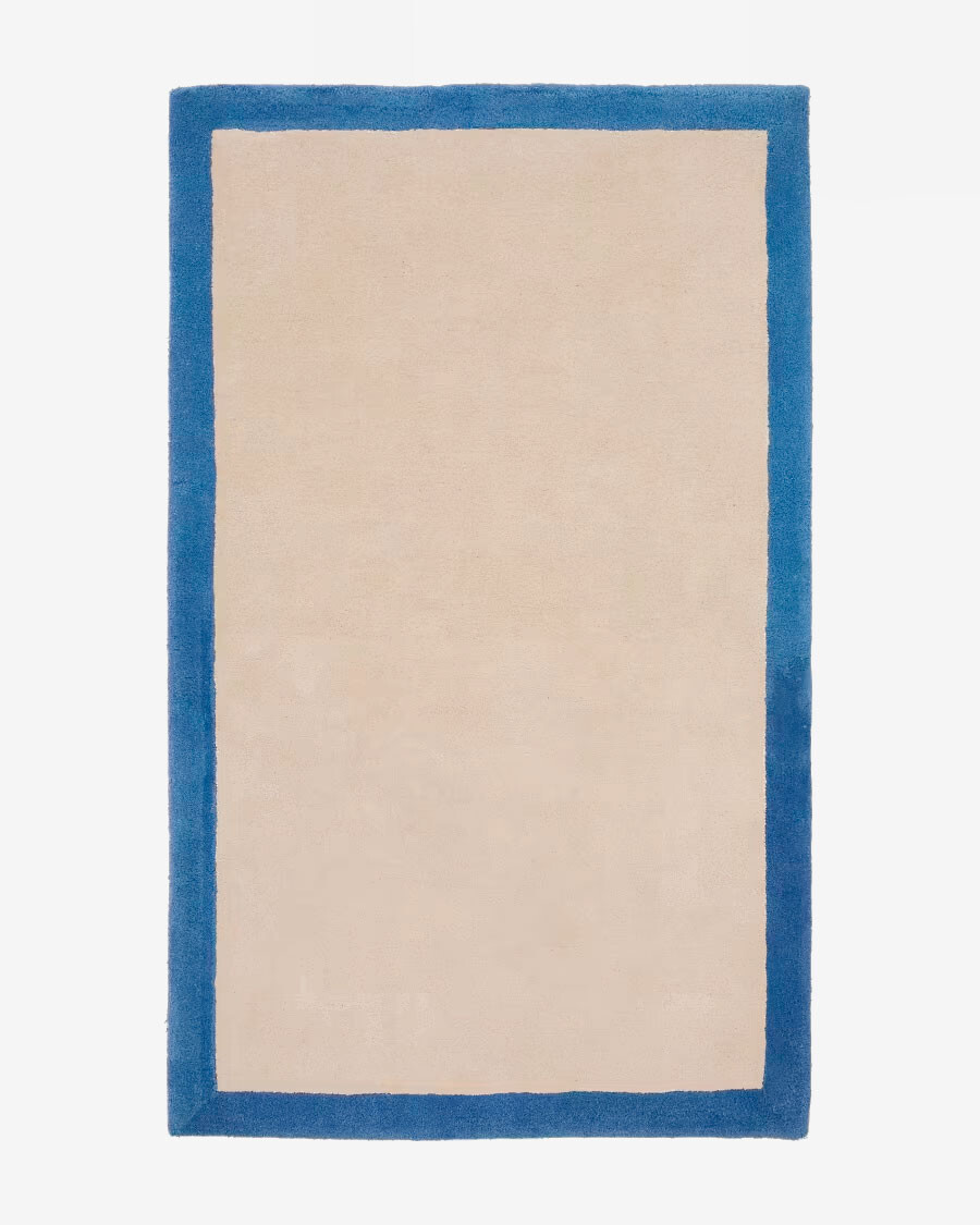 Alfombra Nalim 100% de algodón beige y azul 90 x 150 cm