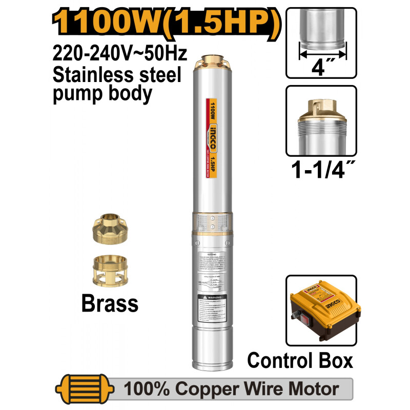 BOMBA SUMERGIBLE TUBO 1100W 1.5HP POZO SEMISURGENTE INGCO DWP1100621 BOMBA SUMERGIBLE TUBO 1100W 1.5HP POZO SEMISURGENTE INGCO DWP1100621