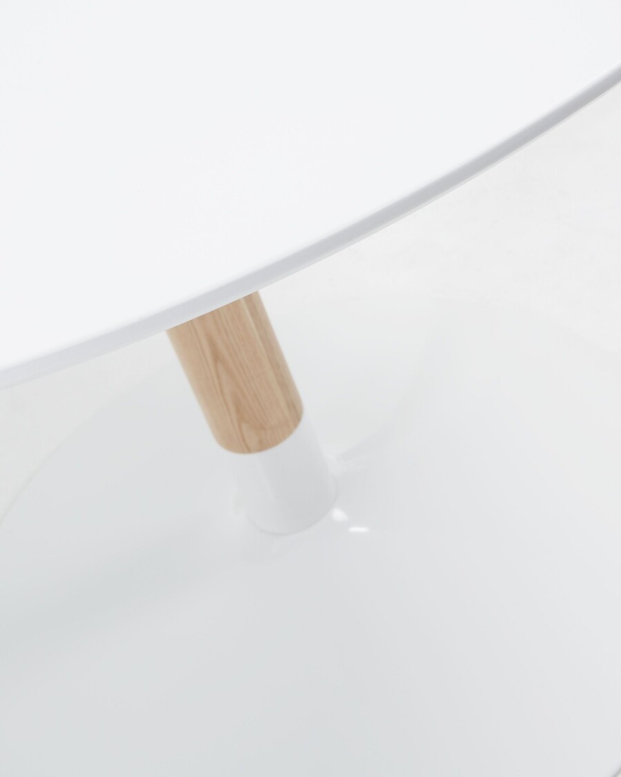 Mesa Trick Ø 110 cm lacado blanco pie de madera maciza de fresno y acero acabado blanco