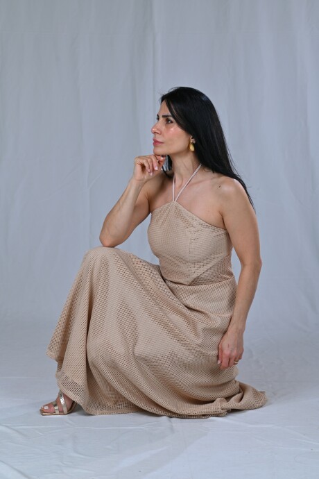 Vestido largo bordado Abril Beige