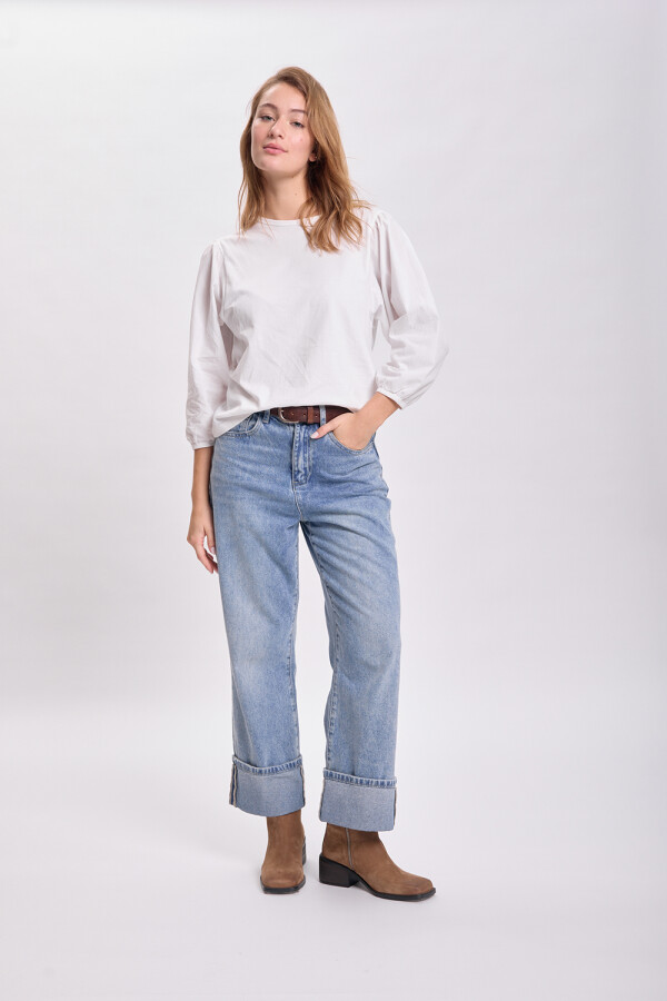 Pantalón jean bajo doblado Azul