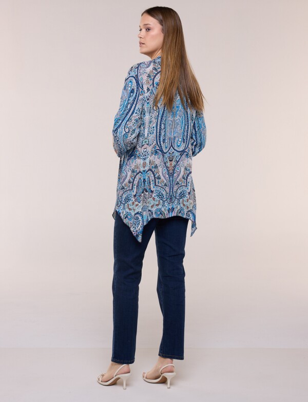 Blusa Holgada Manga 3/4 Roll-up AZUL/MULTI