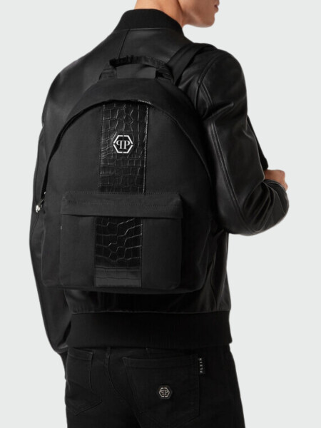 PHILIPP PLEIN - mochila negra lona efecto cocodrilo Azul - Negro