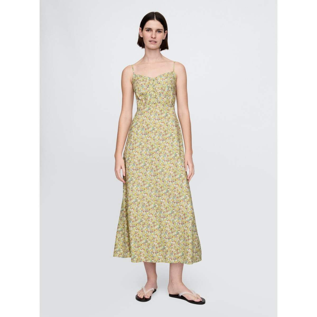 SL BTN FT SLIP MAXI DRESS - YELLOW PRINT 