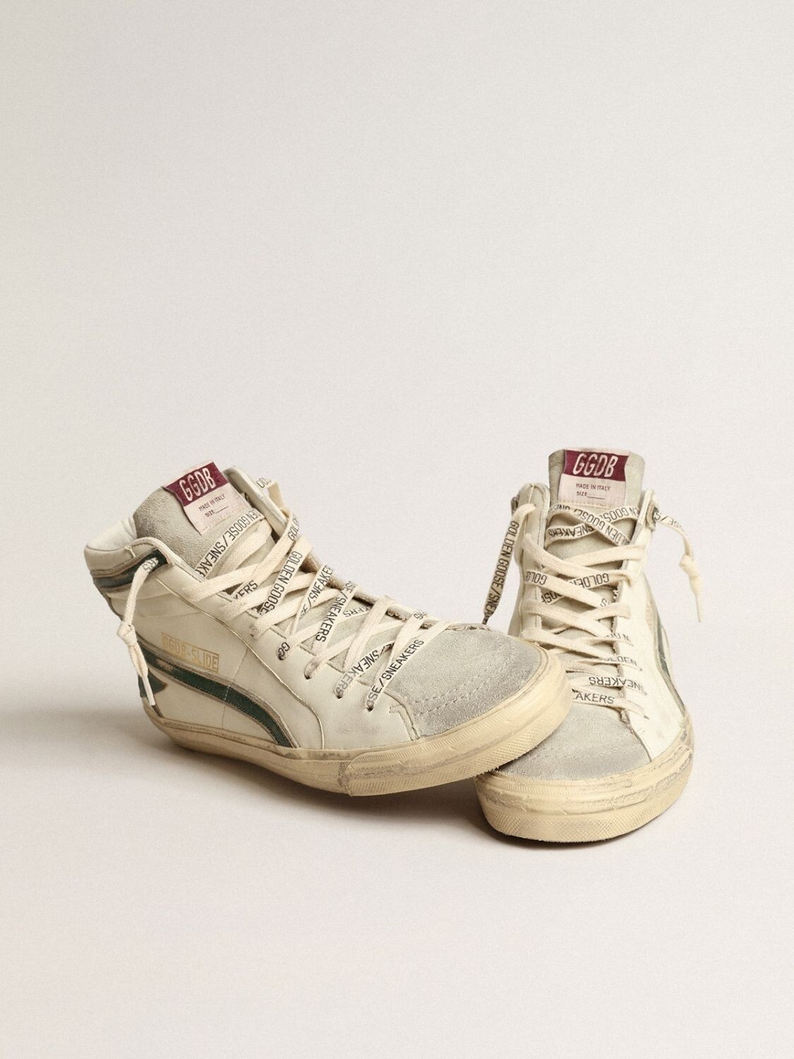 Golden Goose-Botines de cuero acordonados, Slide Classic Blanco