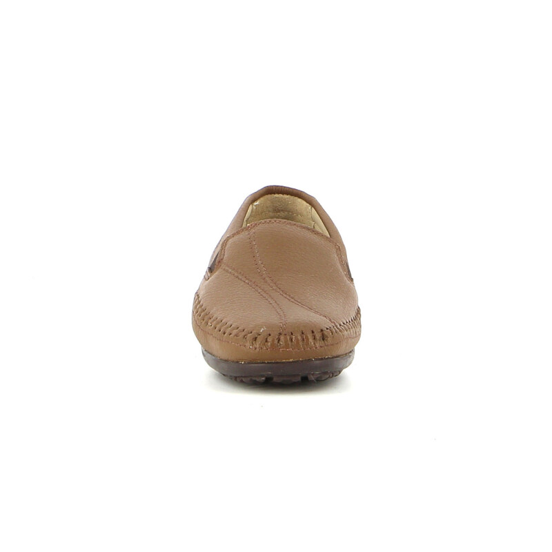 Mocasín Dama Country 2 Elásticos Cuero Suela Oscura Habano