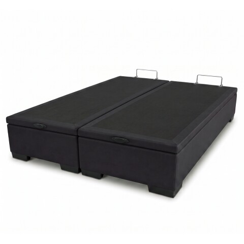 Base Box Baul para Sommier Colchon - Estructura Madera Maciza - Negro 158 x 198 x 35 cm Doble