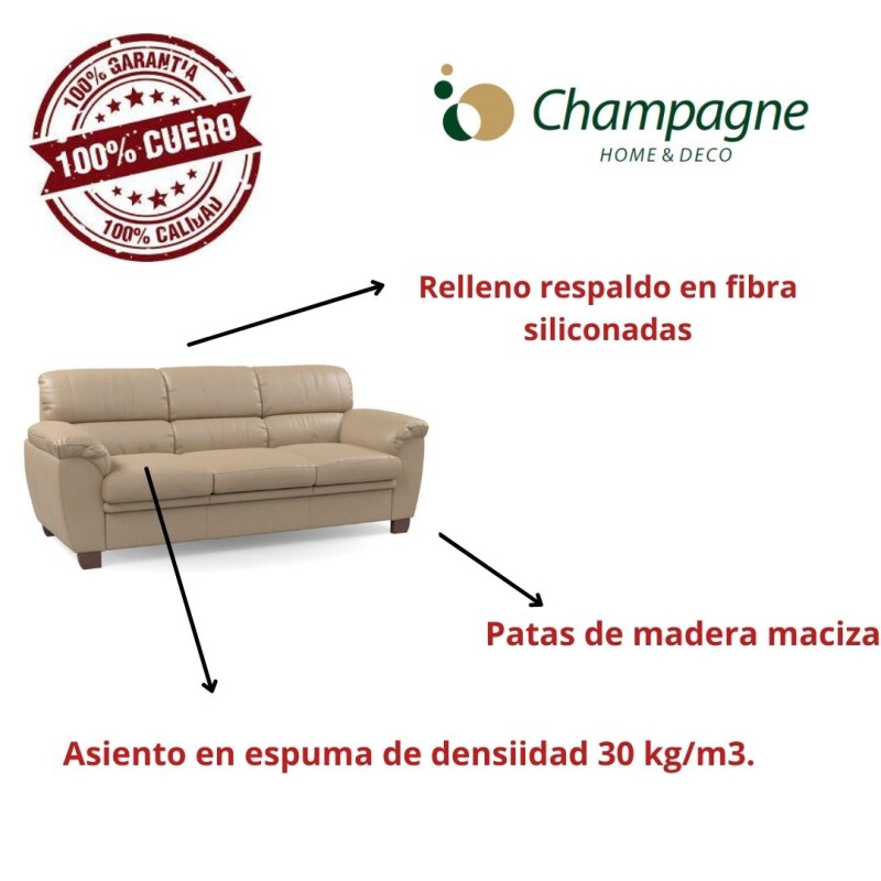 SOFA 3 CUERPOS - MODELO ALIAS - TAPIZADO EN CUERO - COLOR AVELLANA MATE SOFA 3 CUERPOS - MODELO ALIAS - TAPIZADO EN CUERO - COLOR AVELLANA MATE