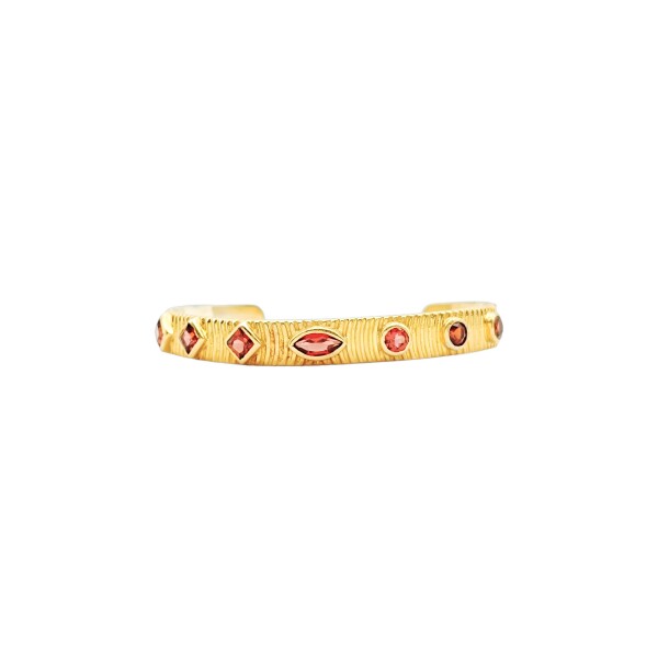Brazalete Pune-Plata Rodinada con micra oro 18k-Piedra Granate-BR2000 Conpiedra