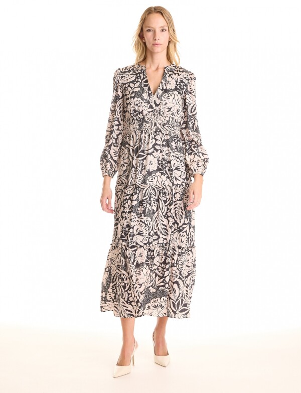 Vestido Maxi Floral NEGRO/BEIGE