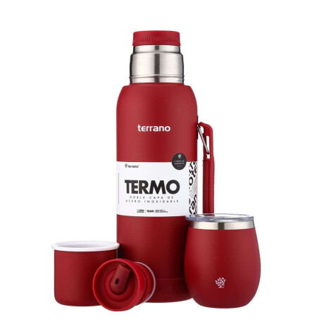 Kit Termo 1Lt Con Base De Silicona + Mate De Acero Con Tapa Rojo