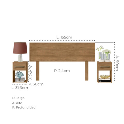 Respaldo de Sommier C/ 2 Mesas de Luz para Dormitorio - MDP - FREIJO Respaldo de Sommier C/ 2 Mesas de Luz para Dormitorio - MDP - FREIJO