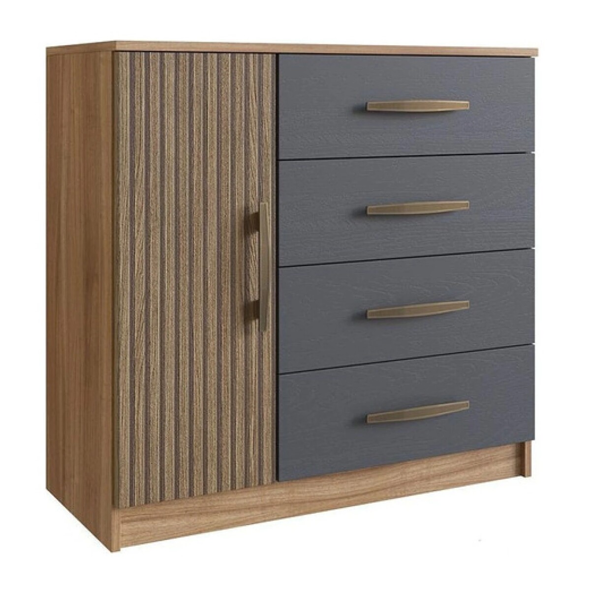 Cómoda Cajonera 4 Cajones 1 Puerta Mdp Premium Nogal Ripado / Grafito 
