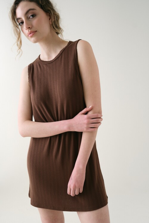 Camisón Sin Manga Pointelle Marron