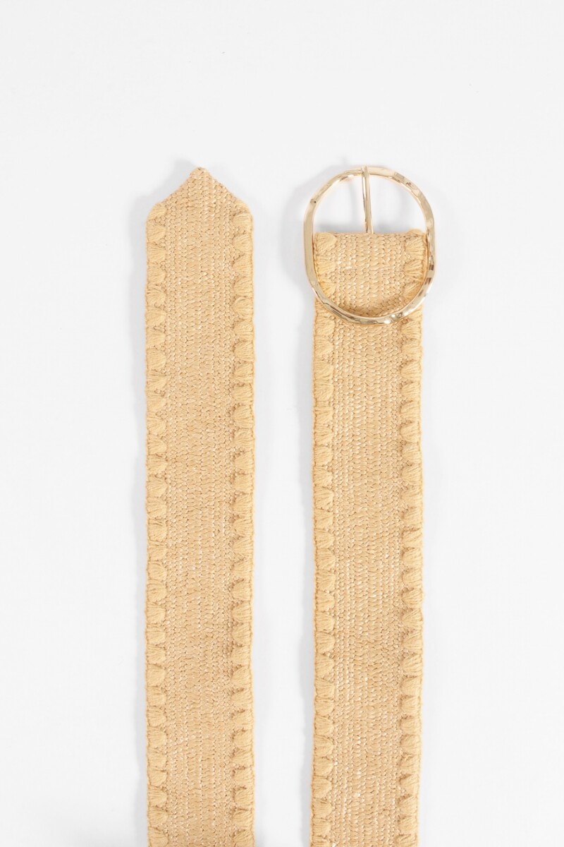 Cinturón elástico tipo rafia hebilla metálica beige