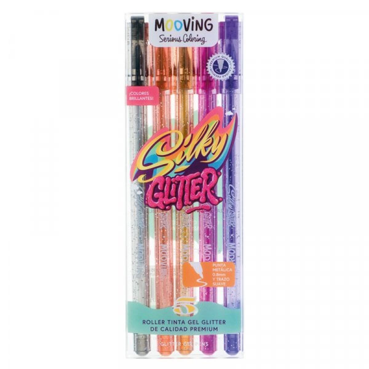 Boligrafo Roller Tinta Gel Glitter Mooving x 5 