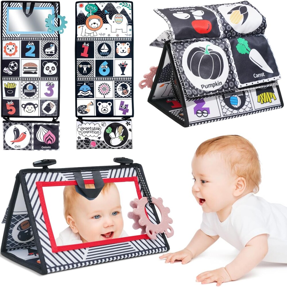 Libro textil para bebé ByN plegable con espejo Libro textil para bebé ByN plegable con espejo