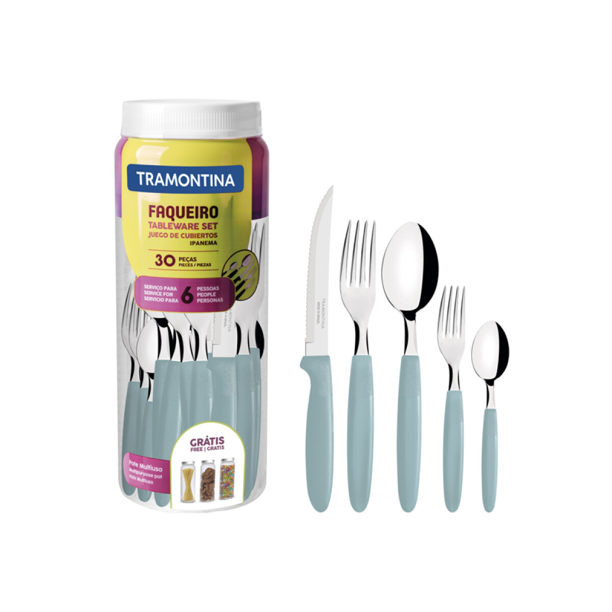 Juego de cubiertos con mango verde, modelo IPANEMA, 30 piezas - TN8489 